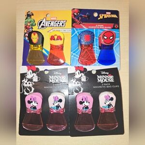 Disney Avengers, Spiderman and Minnie Mouse Magnetic Bag Clips, New in Package